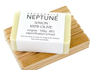 Savon 100% olive - bio et porte-savon en mélèze suisse